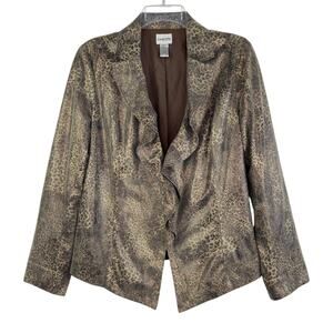 Chico's Gold Cheetah Sheen Chocolate Aerin Ruffle Jacket Blazer Size 1 (M/8)